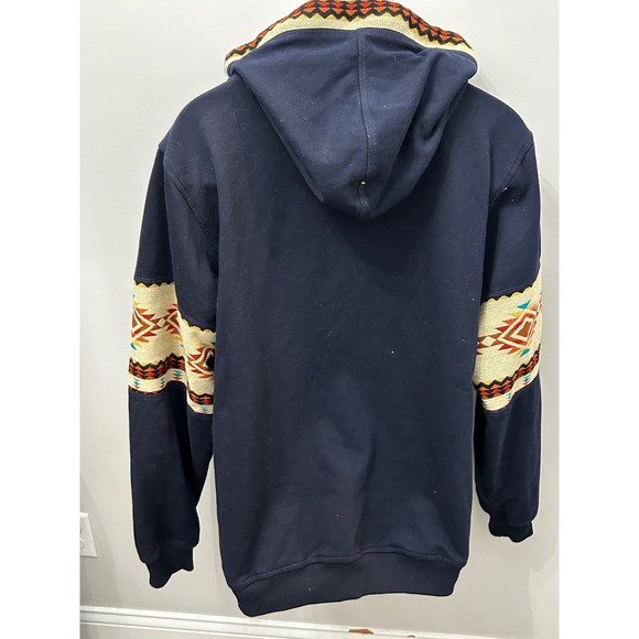 AMAWA Southwestern Hoodie Aztec Wool Blend Navy Blue Ecuador Pullover Men's 2XL - Picture 4 of 7
